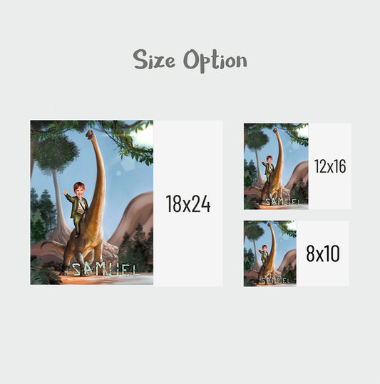 Dinosaur Rider Kids Photo Canvas, Custom Dino Canvas Print for Boys - Custamazegifts.com