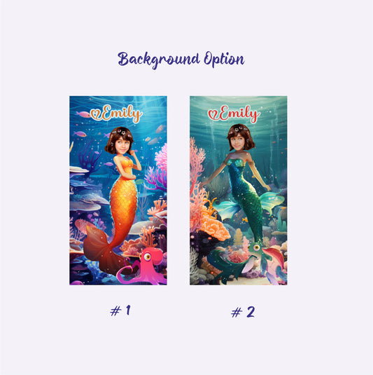 Mermaid Princess Girl Photo Face Beach Towel, Custom Kids Pool Party Gift - Custamazegifts.com