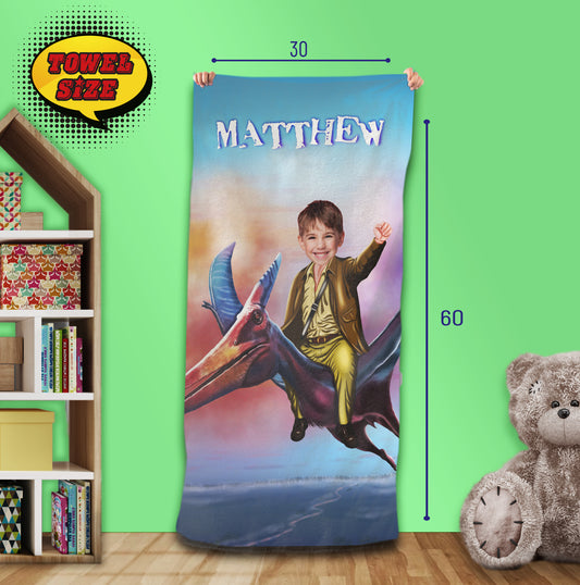 Pterodactyl Kids Photo Towel, Custom Pterosaur Pool Party Favors - Custamazegifts.com