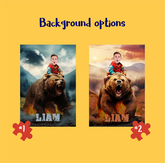 Custom Toys for Boys Kids Face Photo Puzzle, Child Riding Bear Game Puzzle - Custamazegifts.com