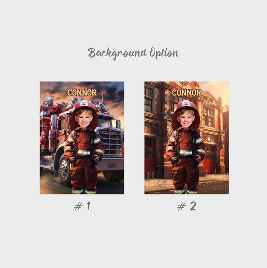 Custom Firefighter boy Photo Canvas, Personalized Child Portrait - Custamazegifts.com