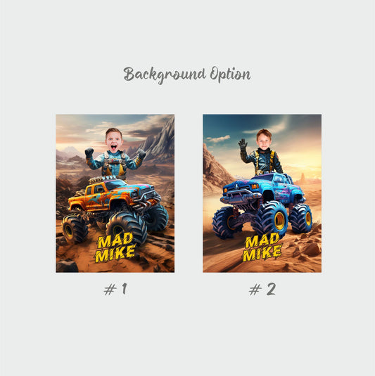 Monster Truck Print Customizable Canvas, Gifts for Kids with Your Photos - Custamazegifts.com