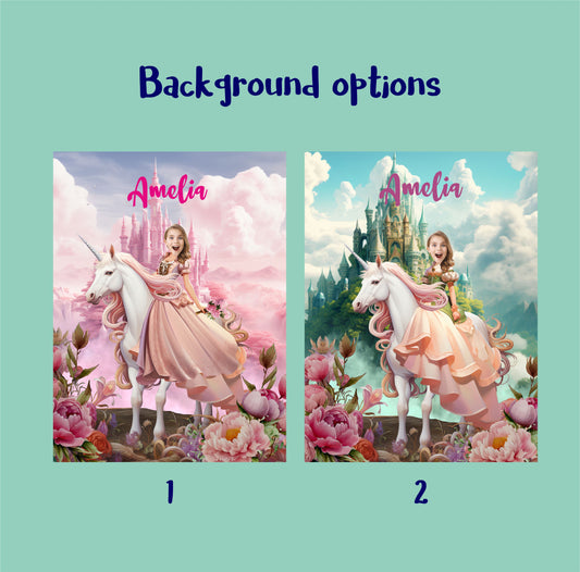 Personalised Unicorn Princess Poster Digital Printable Portrait from Photo - Custamazegifts.com