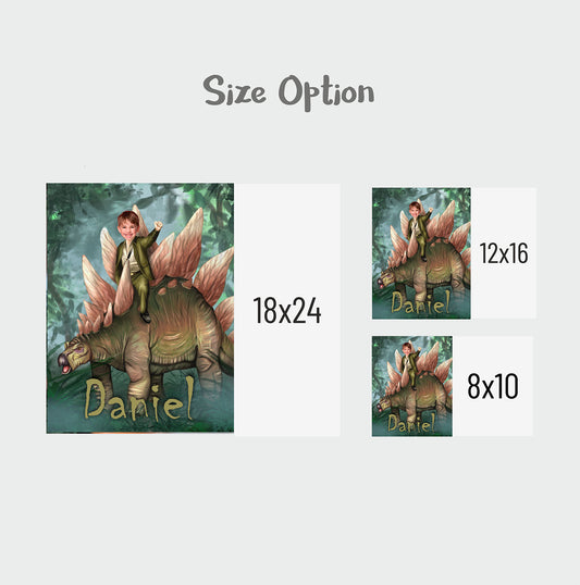 Kid Riding a Stegosaurus Photo Canvas Wall Art - Custamazegifts.com