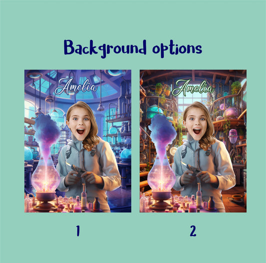 Custom Scientist Girl Photo Poster for Her, Personalized Magician Gift - Custamazegifts.com