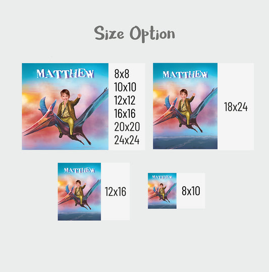 Dinosaur Custom Canvas from Photo, Boy Flying on Pterodactyl - Custamazegifts.com