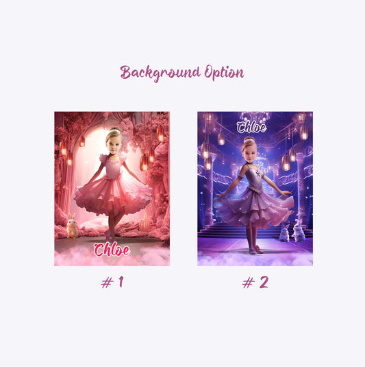 Kids Wall Art Balerina Gift Custom Canvas, Ballet Dance Photoshop Portrait - Custamazegifts.com