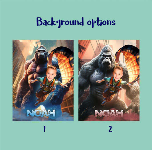 Gift for Kids Digital Poster, Custom Portrait from Photo King Kong - Custamazegifts.com