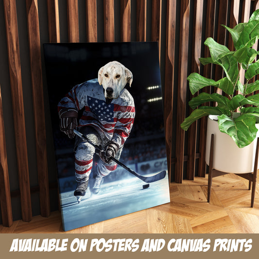 Dog Hockey Player Sports Poster from Photo, Custom Canvas Wall Art