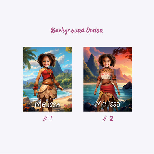 Moana Personalized Canvas, Kids Face Photo Wall Art Digital Portrait - Custamazegifts.com