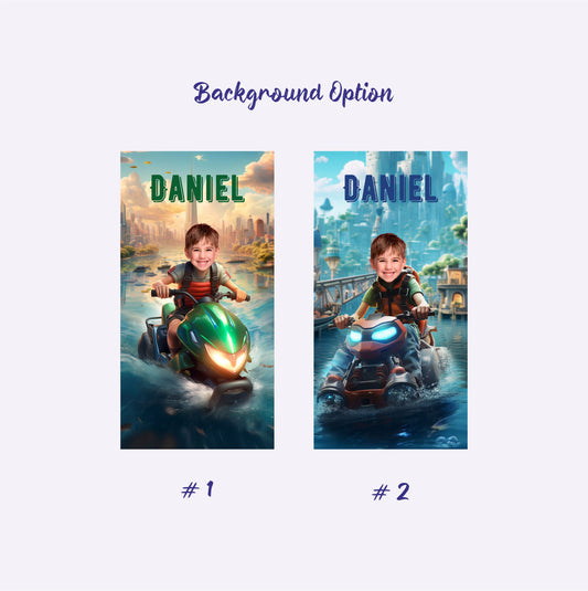 Jet Ski Kids Photo Personalized Beach Towel, Boys Jet Skiing Gifts, Customized Towel - Custamazegifts.com