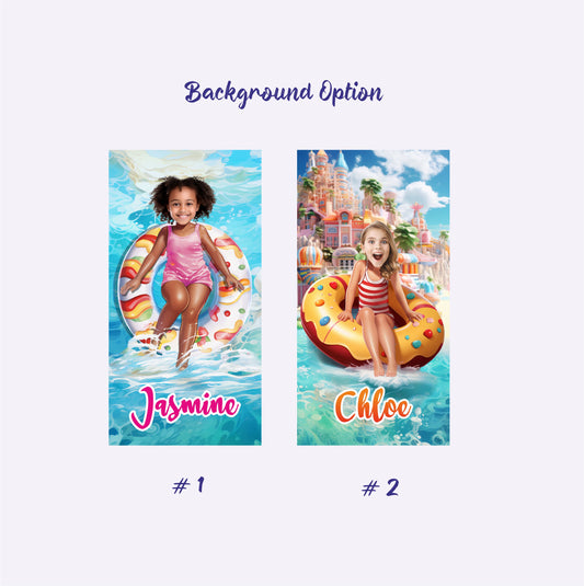 Customize Girl on Pool Float Beach Towel, Sea Ocean Pool Girls' Gift - Custamazegifts.com