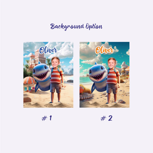 Personalized Shark and Boy Photo Face Blanket - Custamazegifts.com