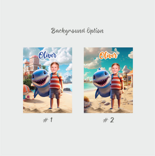 Kids Shark and Boy Photo Canvas Print, Boys Personalized Wall Art Gift - Custamazegifts.com