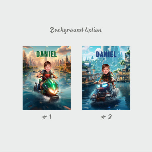 Personalized Canvas Jet Skiing Boys Gifts, Custom Kids Face Name Portrait - Custamazegifts.com