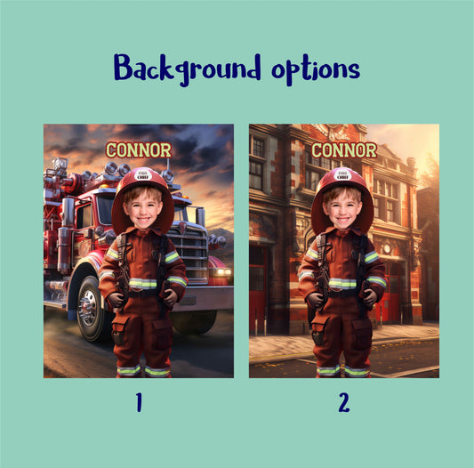 Custom Firefighter Boys Print Poster Wall Art, Digital Kids Portrait - Custamazegifts.com