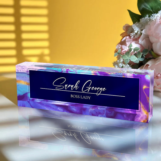 Custom Name Plate for Desk Office Marble Print - Custamazegifts.com