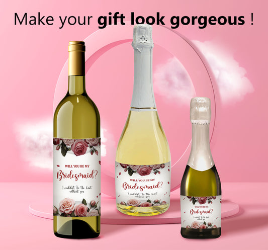 Will You Be My Bridesmaid Set of 10 White Floral Wine Champagne Bottle Labels - Custamazegifts.com