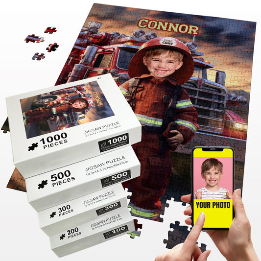 Firefighter Boy Personalized Photo Puzzle, Kids Custom Gifts - Custamazegifts.com