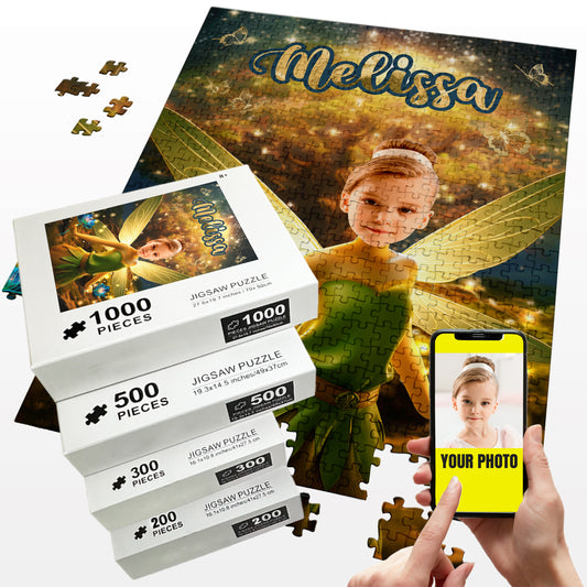 Photo Puzzle Personalized Fairy Gift, Tinkerbell Picture Custom Puzzle - Custamazegifts.com
