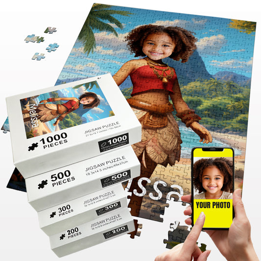 Moana Princess Girls Photo gift Kids Face on Puzzle, Custom Game Puzzle - Custamazegifts.com