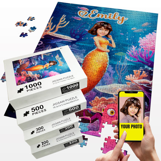 Custom Face Photo Puzzle Kid Mermaid Toy Gift for Her - Custamazegifts.com