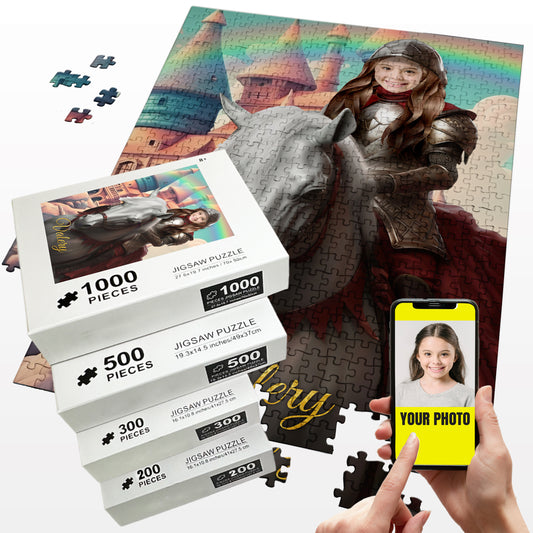 Knight Girl Photo Puzzle, Personalized Fairy Tale Birthday Gift for Girls - Custamazegifts.com