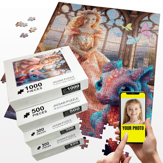 Princess and Dragon Custom Jigsaw Puzzle from Photo, Girls' Gift - Custamazegifts.com