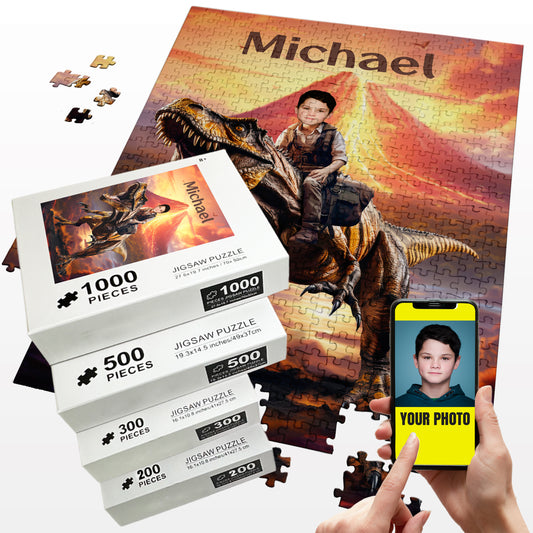 T-Rex Jurassic Dinosaur Kids Face on Puzzle, Boys Photo Keepsake Gift - Custamazegifts.com