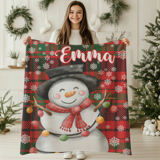 Personalized Christmas Snowman Blanket, Custom Merry Christmas Gifts XM1