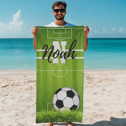 Personalized Towel Soccer Team Gift, Custom Name Soccer Beach Towel