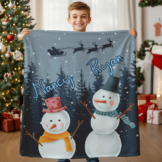 Christmas Blanket Snowmans Family Blanket with Name XM2