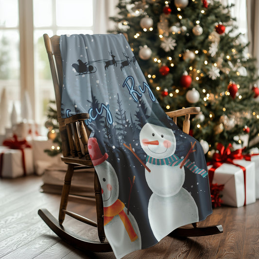 Christmas Blanket Snowmans Family Blanket with Name XM2