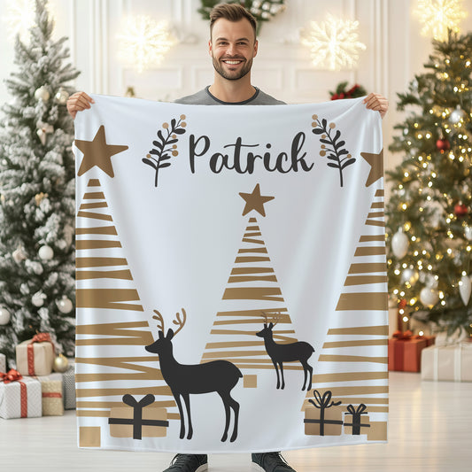 Reindeer Christmas Blanket Custom Gift Name Blanket XM4