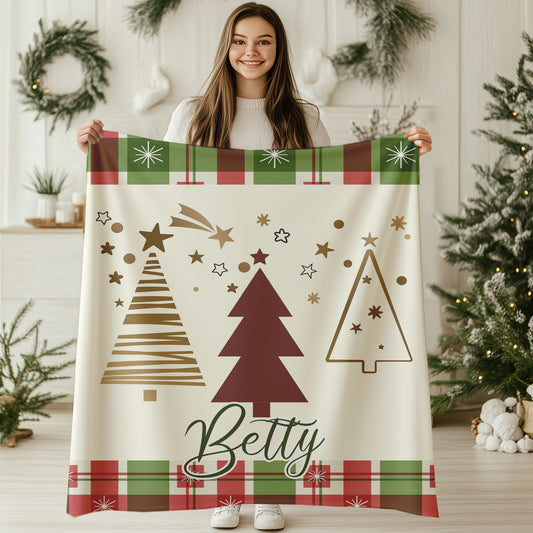 Christmas Tree Custom Name Blanket, Personalized Holiday Gift XM5