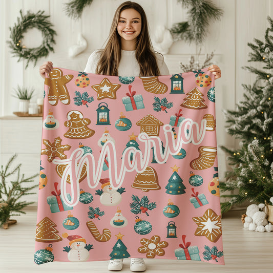 Holiday Name Blanket Gingerbread Custom Christmas Gift XM8