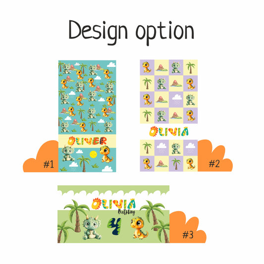 Dino Pattern Custom Beach Towel for Toddlers Kids, Pool Bath Towel Personalized Name