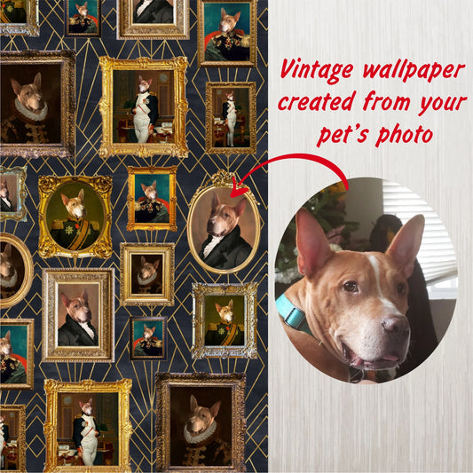 Pet Portrait Custom Vintage Wallpaper | Peel and Stick Wall Paper #401 - Custamazegifts.com