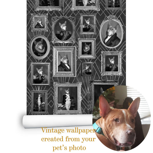 Vintage Wallpaper Pet Portrait Custom Peel and Stick Wall Paper #470 - Custamazegifts.com