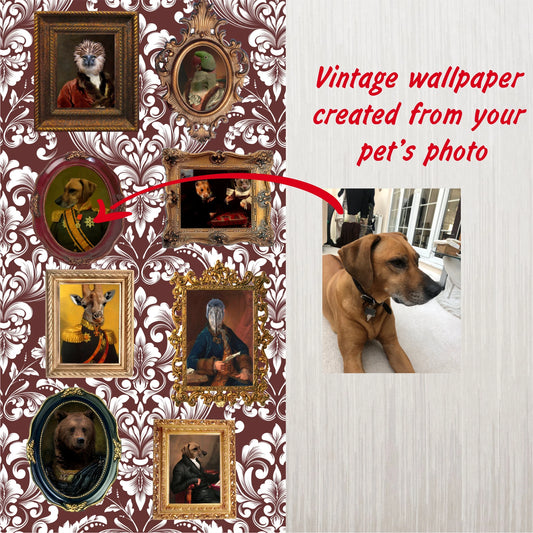 Brown Vintage Wallpaper, Pets Portrait Peel and Stick Wall Paper #473 - Custamazegifts.com