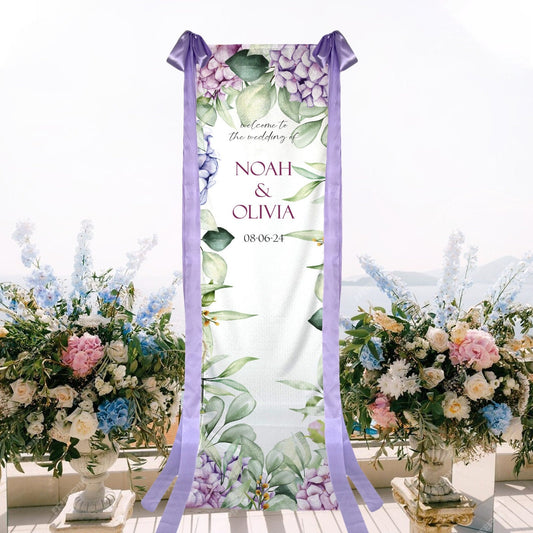 Welcome Sign Wedding Fabric Custom Banner Flower Design Backdrop - Custamazegifts.com