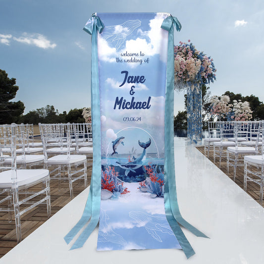 Personalized Fabric Wedding Welcome Banner with Ribbons - Custamazegifts.com