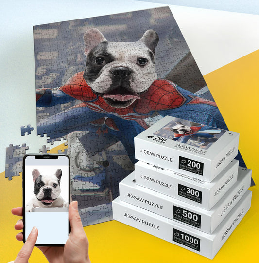 Pet Portrait Custom Photo Jigsaw Puzzle, Spaider Men Dog PC03 - Custamazegifts.com