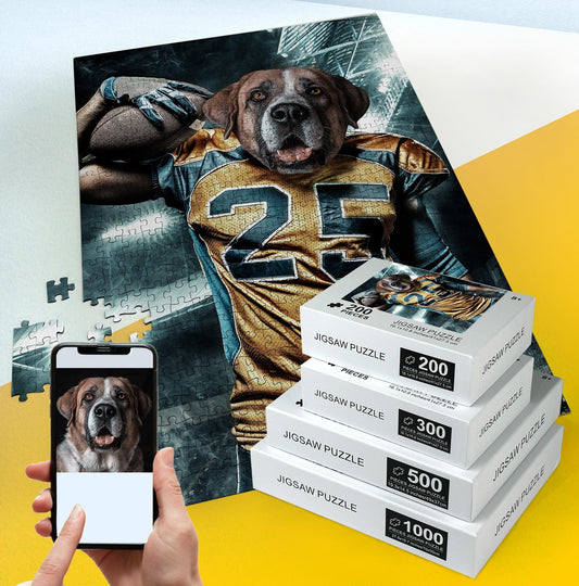 Football Dog Custom Face Photo Puzzle, Pet Portrait Gifts PC05 - Custamazegifts.com