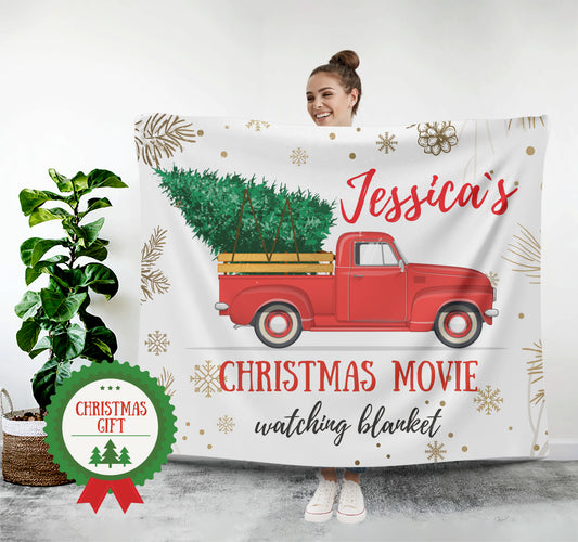 Christmas Movie Watching Blanket with Name, Personalized Christmas Gifts - Custamazegifts.com