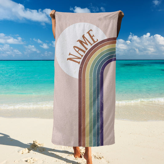 Boho Rainbow Personalized Beach Towel with Your Name, Custom Birthday Gift for Her T45 - Custamazegifts.com