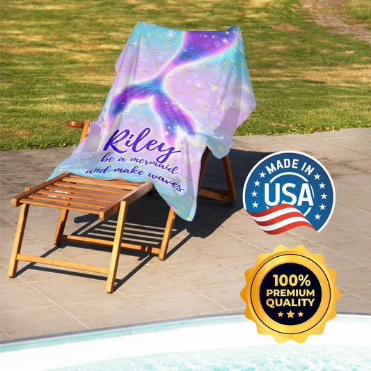 Custom Beach Towel Mermaid Tail, Personalized Beach Towel with Your Name - Custamazegifts.com