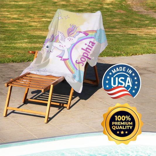 Unicorn Cute Baby Beach Towel, Custom Name Beach Towels for Girls T42 - Custamazegifts.com