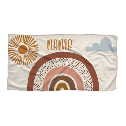 Boho Rainbow Personalized Name Beach Towel for Kids, Custom Girls Gifts T44 - Custamazegifts.com