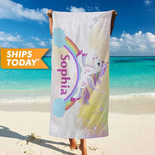Unicorn Cute Baby Beach Towel, Custom Name Beach Towels for Girls T42 - Custamazegifts.com